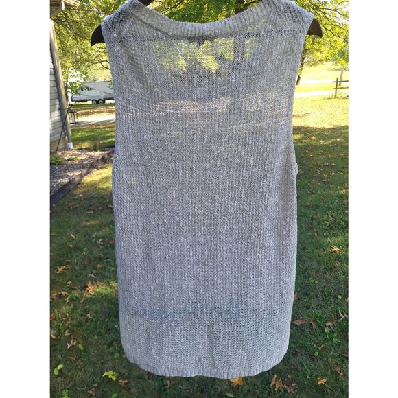 Eileen Fisher Top Women's Large Cream Open Knit Organic Cotton Linen Tunic - Picture 2 of 5